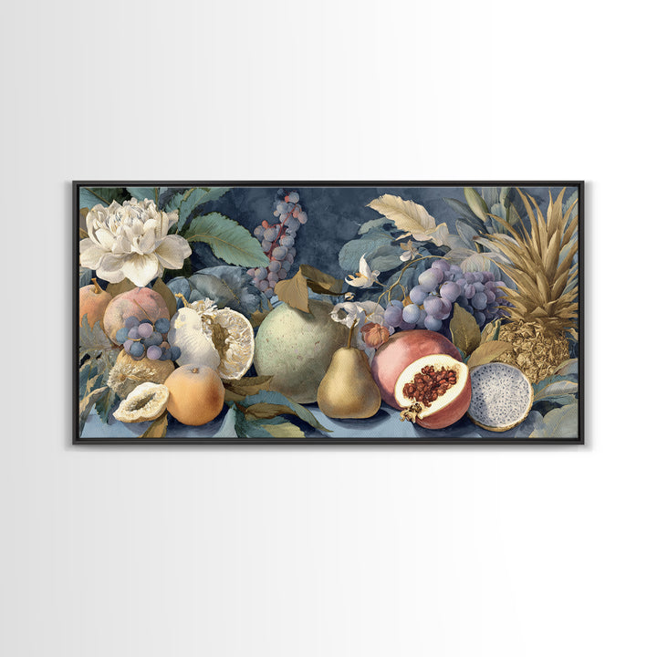 Tropical Fruit Market Arrangement Framed Canvas Print, Tropical Art, Decor, Living Room Decor, Fine Art, Tropic, Bird Art, TRO-2x1-83