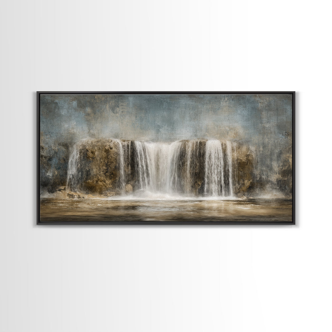 Jungle Waterfall with Misty Light Framed Canvas Print, Tropical Art, Digital Prints, Living Room Decor, Fine Art, Tropic, TRO-2x1-9