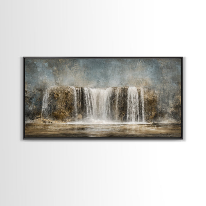 Jungle Waterfall with Misty Light Framed Canvas Print, Tropical Art, Digital Prints, Living Room Decor, Fine Art, Tropic, TRO-2x1-9