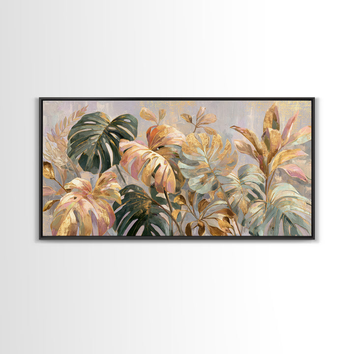 Lush Monstera Leaves Canvas Print, Tropical Art, Abstract Painting, Living Room Decor, Fine Art, Tropic, Gallery Decor, TRO-2x1-93