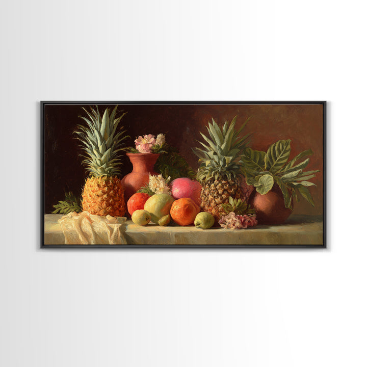 Pineapple and Palm Still Life Canvas Print, Tropical Art, Printable Wall Art, Living Room Decor, Watercolor Art, Tropic, TRO-2x1-98