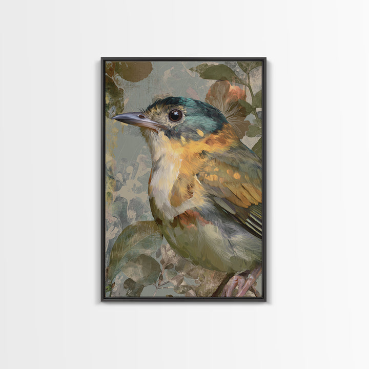 Colorful Jungle Bird Pattern Framed Canvas Print, Tropical Art, Print, Living Room Decor, Fine Art, Tropic, Coastal Wall Art, TRO-2x3-100