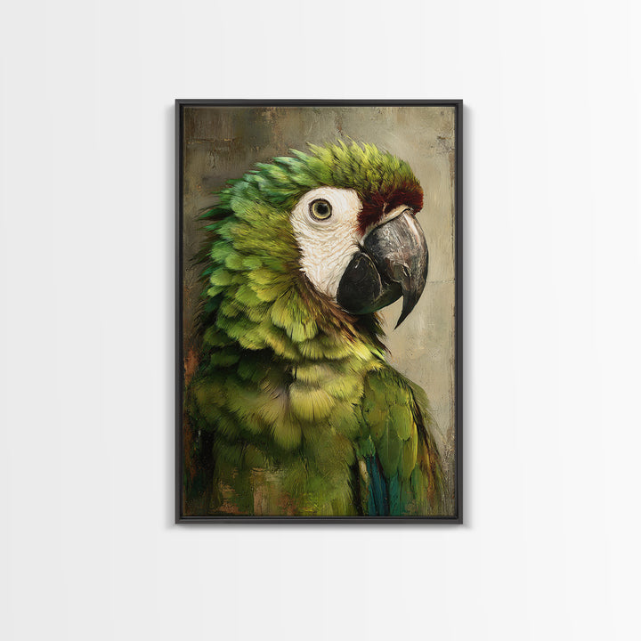 Parrot Portrait with Emerald Feathers Canvas Print, Tropical Art, Gallery Decor, Living Room Decor, Fine Art, Tropic, TRO-2x3-16