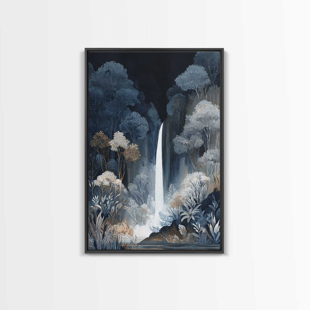 Jungle Waterfall with Misty Light Framed Canvas Print, Tropical Art, Digital Art, Living Room Decor, Oil Painting, Tropic, TRO-2x3-21