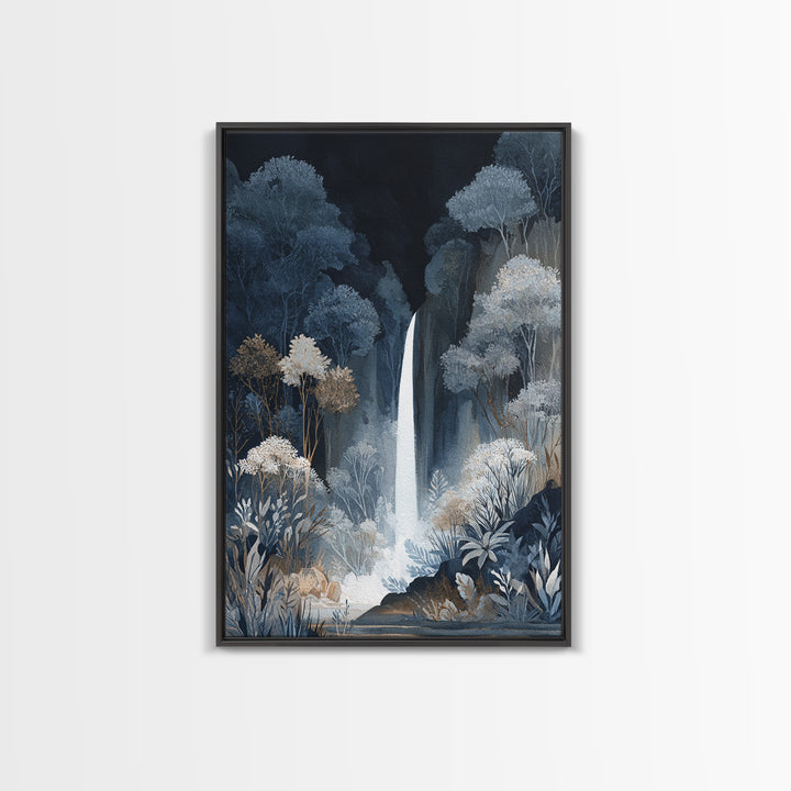 Jungle Waterfall with Misty Light Framed Canvas Print, Tropical Art, Digital Art, Living Room Decor, Oil Painting, Tropic, TRO-2x3-21
