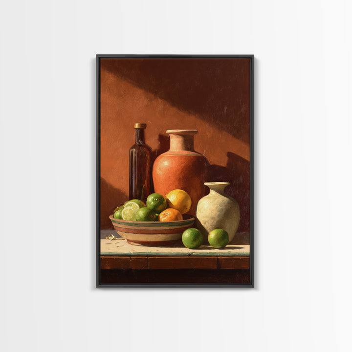 Bright Papaya and Lime Still Life Canvas Print, Tropical Art, Statement Artwork, Living Room Decor, Fine Art, Tropic, TRO-2x3-32