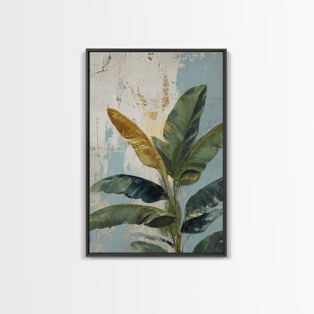 Banana Leaves Layered Framed Canvas Print, Tropical Art, Printable Art, Living Room Decor, Abstract Art, Tropic, TRO-2x3-41