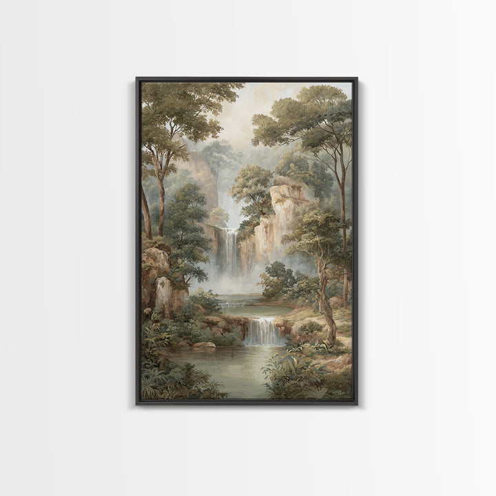 Jungle Waterfall with Misty Light Canvas Print, Tropical Art, Pink Wall Art, Living Room Decor, Fine Art, Tropic, Coastal Art, TRO-2x3-45