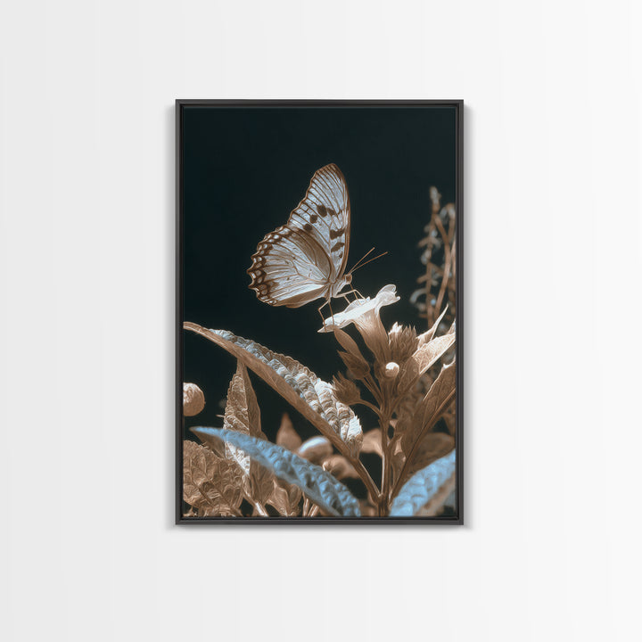 Tropical Butterfly and Flower Study Framed Canvas Print, Tropical Art, Printable, Living Room Decor, Oil Painting, Tropic, TRO-2x3-55