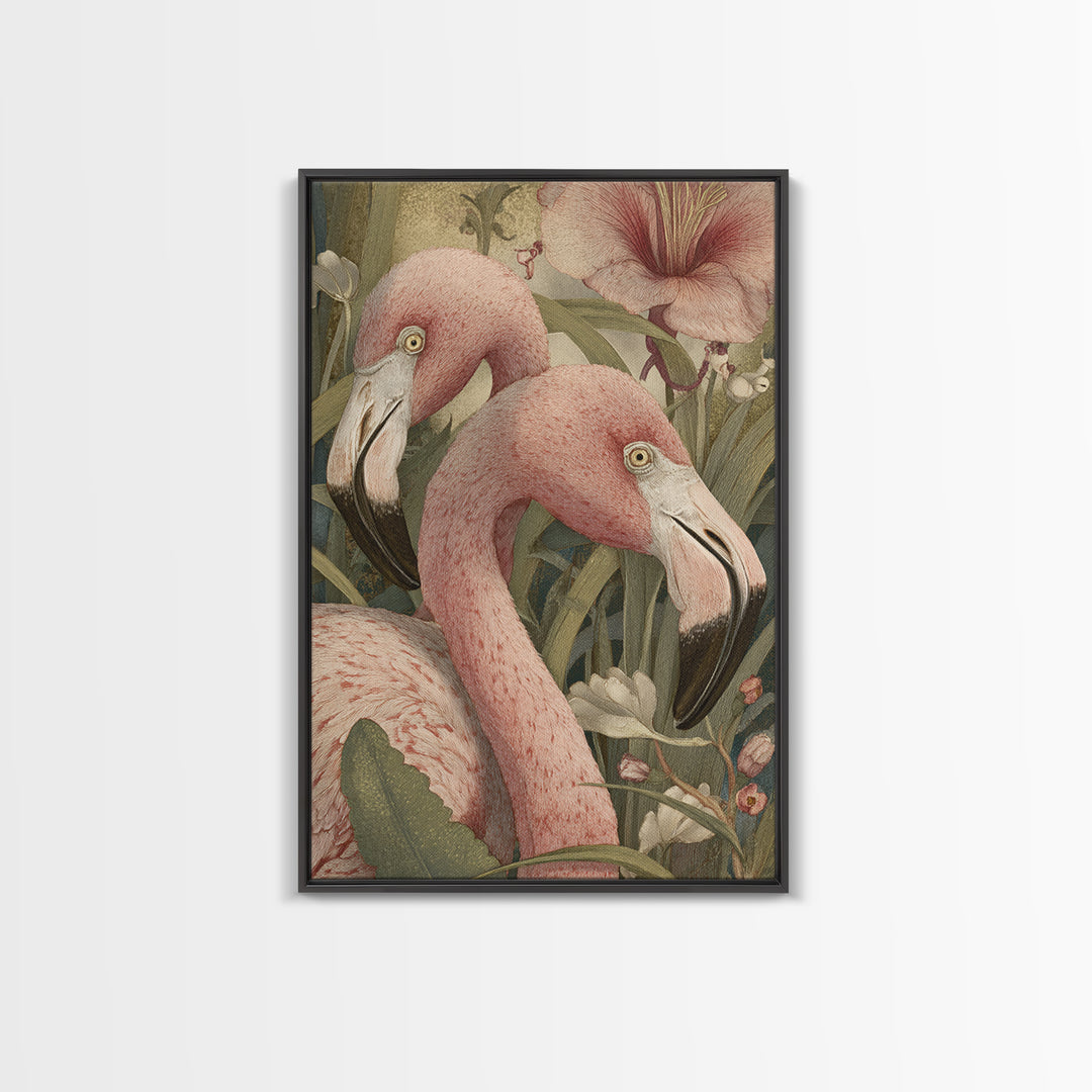 Pink Flamingos Among Tropical Water Plants Canvas Print, Tropical Art, Digital Print, Living Room Decor, Fine Art, Tropic, TRO-2x3-58