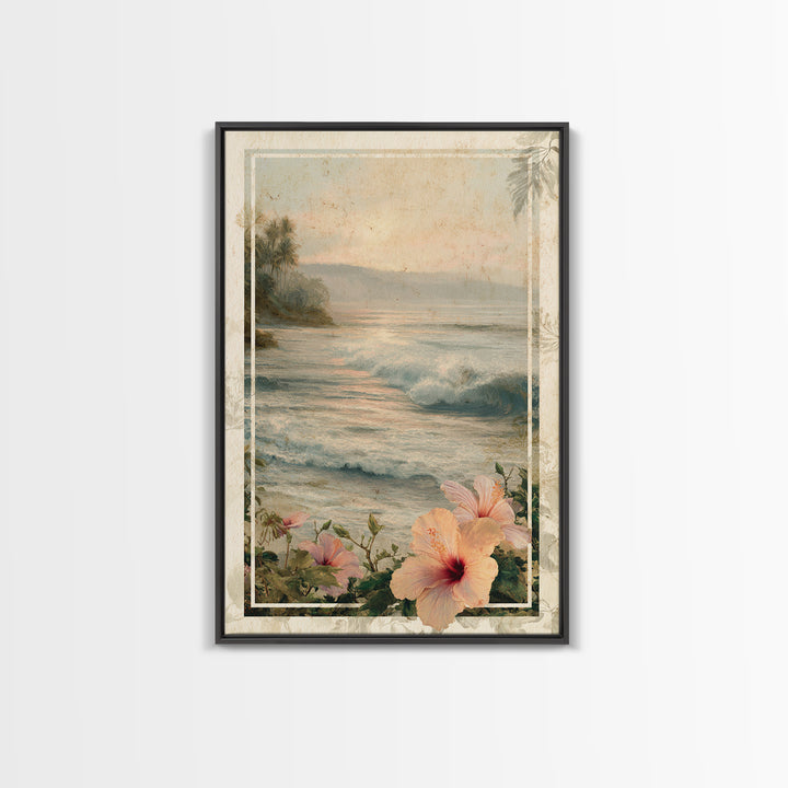 Sunset Surf Scene Framed Canvas Print, Tropical Art, Minimalist Decor, Living Room Decor, Fine Art, Tropic, Digital Print, TRO-2x3-6