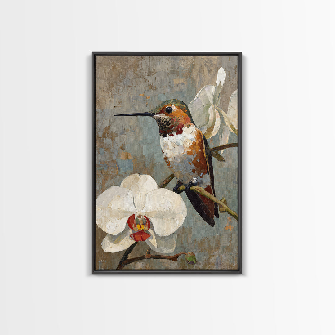 Orchid and Hummingbird Composition Canvas Print, Tropical Art, Digital Art, Living Room Decor, Oil Painting, Tropic, TRO-2x3-66