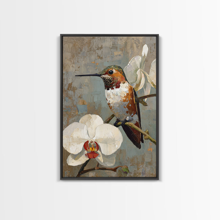 Orchid and Hummingbird Composition Canvas Print, Tropical Art, Digital Art, Living Room Decor, Oil Painting, Tropic, TRO-2x3-66