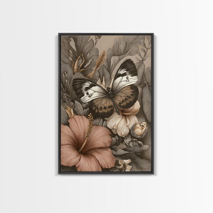 Tropical Butterfly and Flower Study Canvas Print, Tropical Art, Fine Art Print, Living Room Decor, Watercolor Art, Tropic, TRO-2x3-7