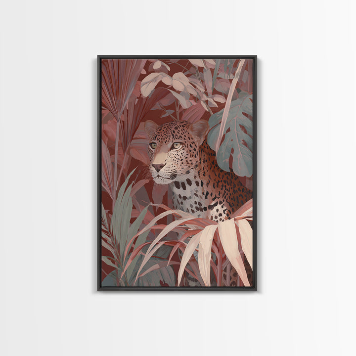 Leopard Hidden Among Palm Leaves Canvas Print, Tropical Art, Printable, Living Room Decor, Fine Art, Tropic, Coastal Decor, TRO-2x3-70