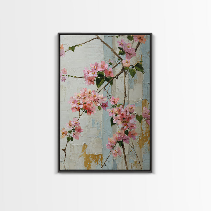 Pink Bougainvillea over White Wall Canvas Print, Tropical Art, Digital Art, Living Room Decor, Oil Painting, Tropic, TRO-2x3-72