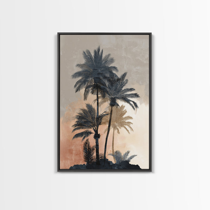 Palm Tree Silhouettes Framed Canvas Print, Tropical Art, Modern Decor, Living Room Decor, Fine Art, Tropic, Wall Decor, TRO-2x3-84