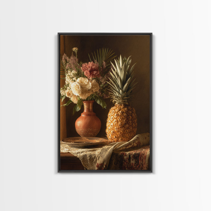 Pineapple and Palm Still Life Canvas Print, Tropical Art, Printable Art, Living Room Decor, Abstract Art, Tropic, TRO-2x3-86