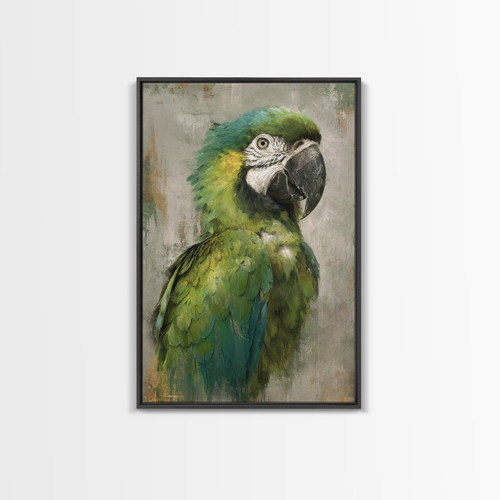 Parrot Portrait with Emerald Feathers Framed Canvas Print, Tropical Art, Set of 3 Prints, Living Room Decor, Fine Art, Tropic, TRO-2x3-88