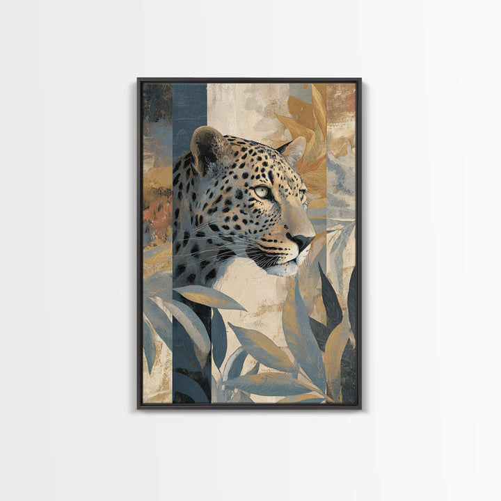 Leopard Hidden Among Palm Leaves Framed Canvas Print, Tropical Art, Oversized Wall Art, Living Room Decor, Fine Art, Tropic, TRO-2x3-94