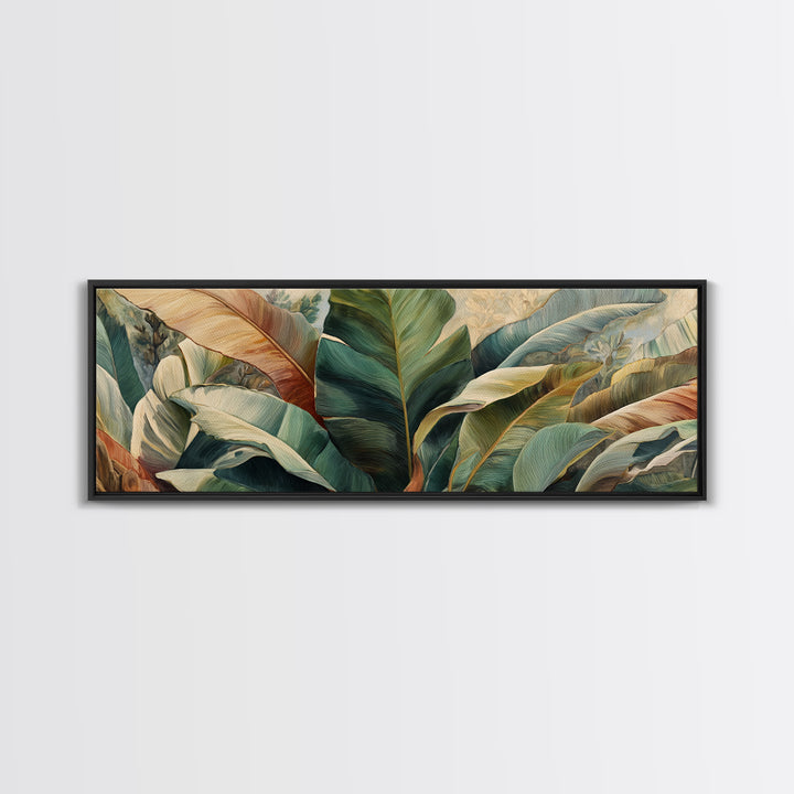 Banana Leaves Layered Framed Canvas Print, Tropical Art, Coastal Decor, Living Room Decor, Fine Art, Tropic, Modern Decor, TRO-3x1-1