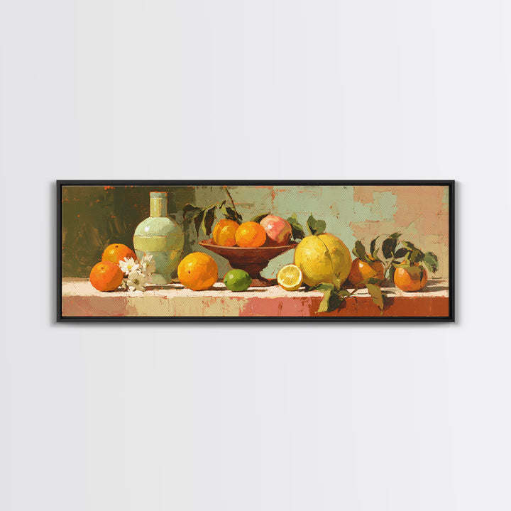 Bright Papaya and Lime Still Life Canvas Print, Tropical Art, Coastal Decor, Living Room Decor, Fine Art, Tropic, Modern Decor, TRO-3x1-16