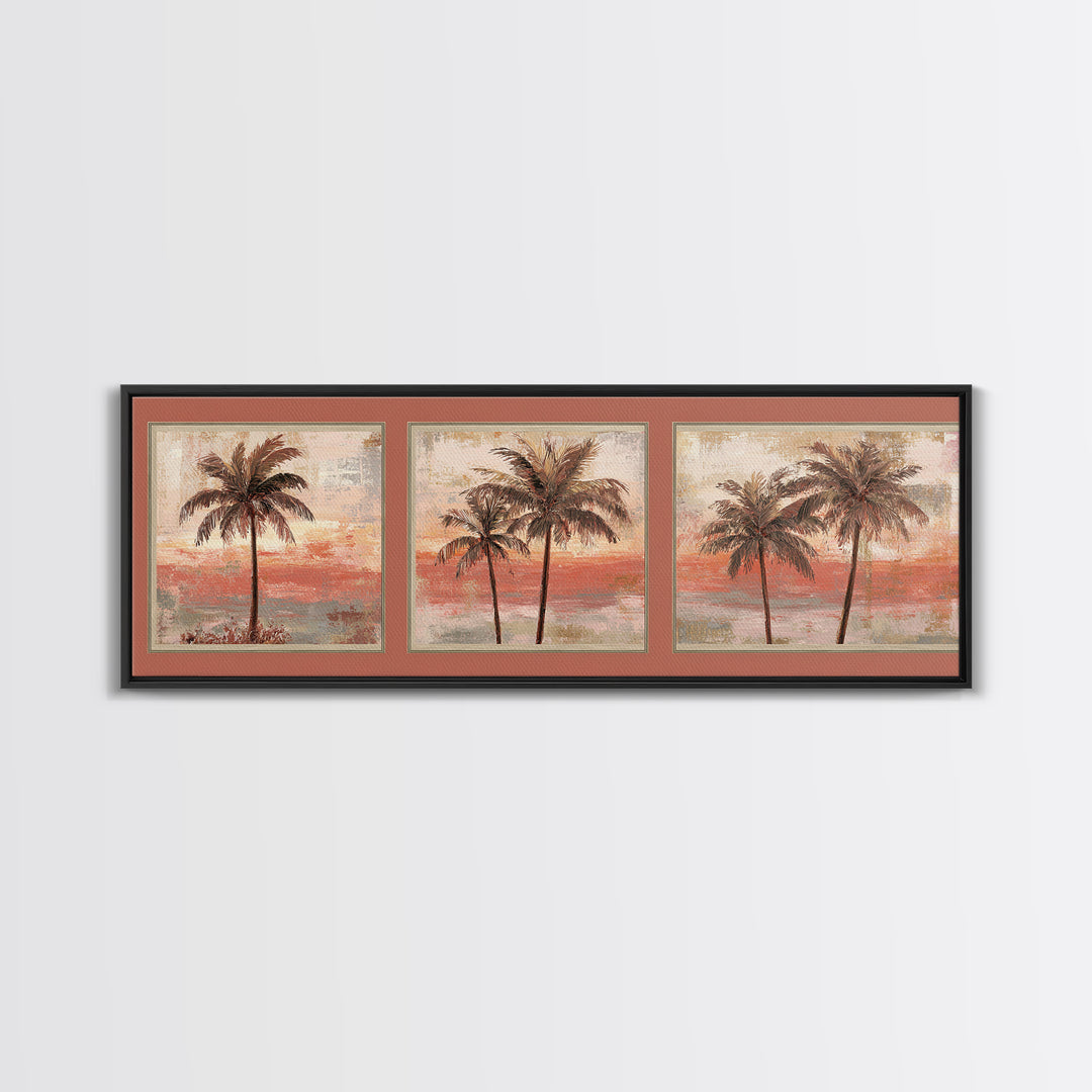 Palm Tree Silhouettes Canvas Print, Tropical Art, Gallery Wall Art, Living Room Decor, Fine Art, Tropic, Textured Painting, TRO-3x1-20
