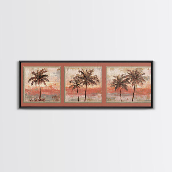 Palm Tree Silhouettes Canvas Print, Tropical Art, Gallery Wall Art, Living Room Decor, Fine Art, Tropic, Textured Painting, TRO-3x1-20