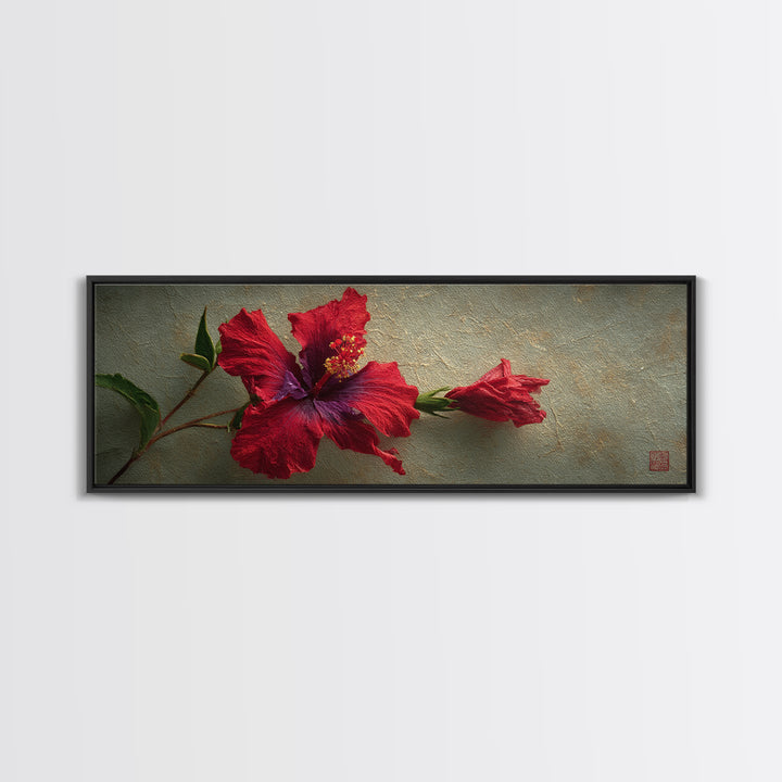 Hibiscus Flower Closeup Canvas Print, Tropical Art, Coastal Art, Living Room Decor, Fine Art, Tropic, Luxury Decor, TRO-3x1-21