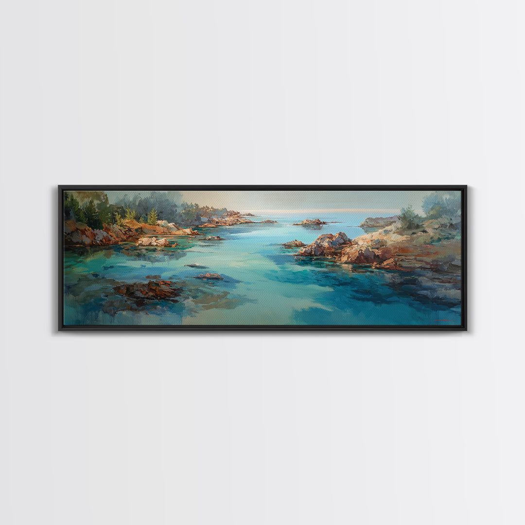 Tropical Lagoon with Turquoise Water Framed Canvas Print, Tropical Art, Room Decor, Living Room Decor, Fine Art, Tropic, TRO-3x1-23
