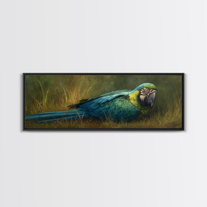 Parrot Portrait with Emerald Feathers Canvas Print, Tropical Art, Whimsical Art, Living Room Decor, Fine Art, Tropic, TRO-3x1-24