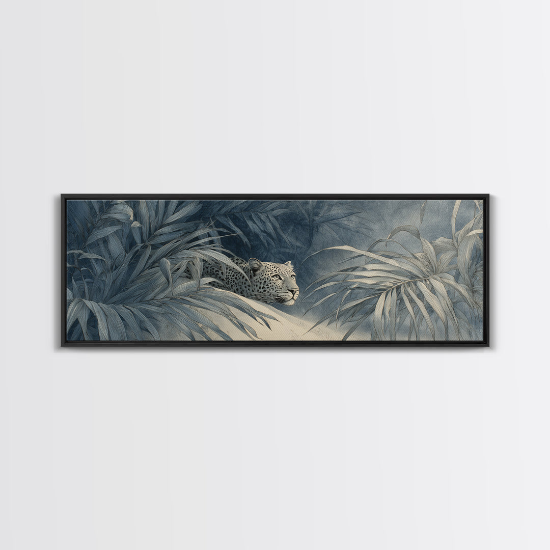 Leopard Hidden Among Palm Leaves Canvas Print, Tropical Art, Print, Living Room Decor, Fine Art, Tropic, Coastal Wall Art, TRO-3x1-30