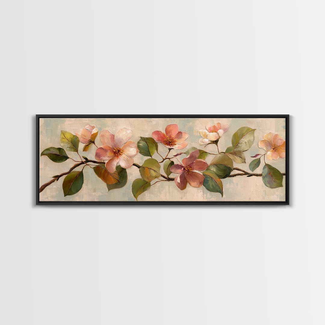 Mango Branch with Leaves and Flowers Canvas Print, Tropical Art, Printable Art, Living Room Decor, Tropic, Trendy Wall Art, TRO-3x1-34