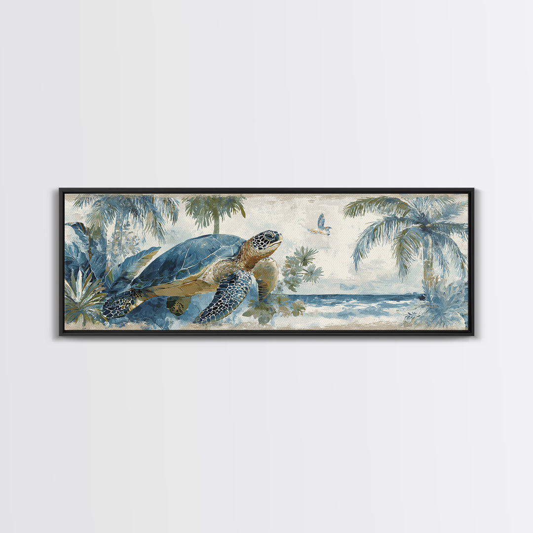 Sea Turtle Near Tropical Reef Canvas Print, Tropical Art, Minimalist Decor, Living Room Decor, Fine Art, Tropic, Digital Print, TRO-3x1-35