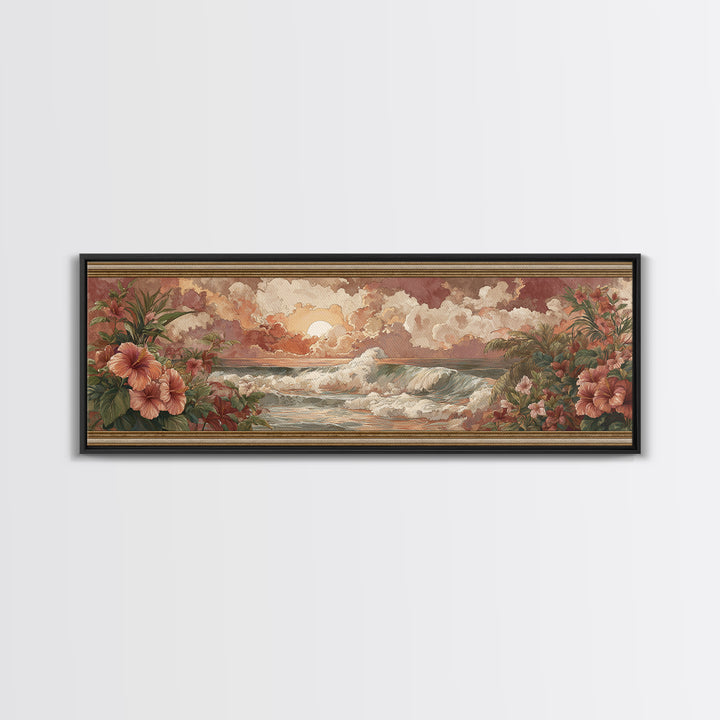 Sunset Surf Scene Canvas Print, Tropical Art, Pink Wall Art, Living Room Decor, Fine Art, Tropic, Coastal Art, Beach Print, TRO-3x1-38
