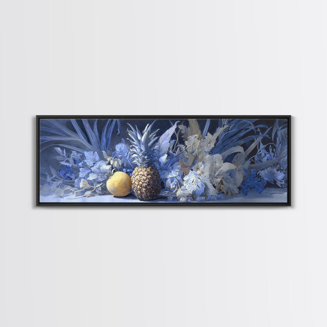 Pineapple and Palm Still Life Canvas Print, Tropical Art, Coastal Decor, Living Room Decor, Fine Art, Tropic, Modern Decor, TRO-3x1-46