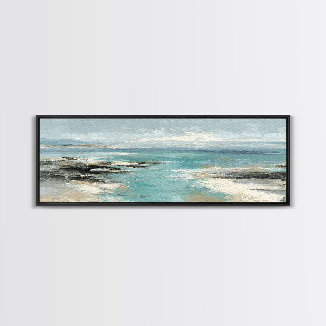 Tropical Lagoon with Turquoise Water Framed Canvas Print, Tropical Art, Digital Art, Living Room Decor, Oil Painting, Tropic, TRO-3x1-47