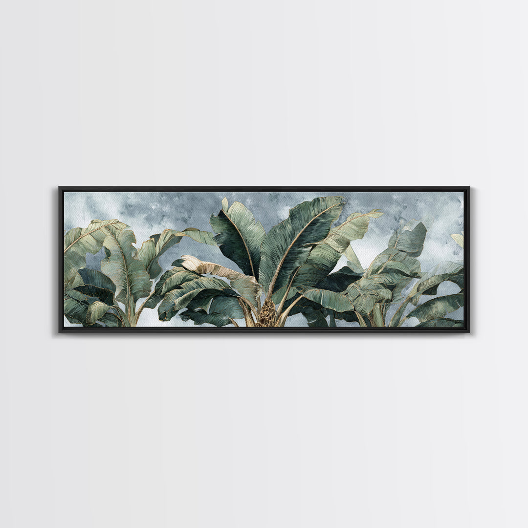 Banana Leaves Layered Canvas Print, Tropical Art, Beach Print, Living Room Decor, Abstract Art, Tropic, Textured Painting, TRO-3x1-49