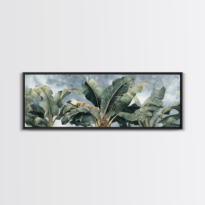 Banana Leaves Layered Canvas Print, Tropical Art, Beach Print, Living Room Decor, Abstract Art, Tropic, Textured Painting, TRO-3x1-49