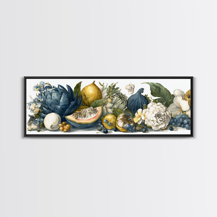Tropical Fruit Market Arrangement Framed Canvas Print, Tropical Art, Decor, Living Room Decor, Fine Art, Tropic, Bird Art, TRO-3x1-55