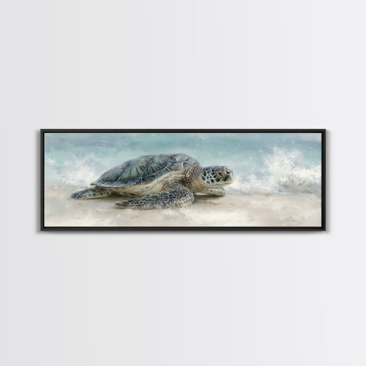 Sea Turtle Near Tropical Reef Framed Canvas Print, Tropical Art, Digital Prints, Living Room Decor, Fine Art, Tropic, TRO-3x1-59