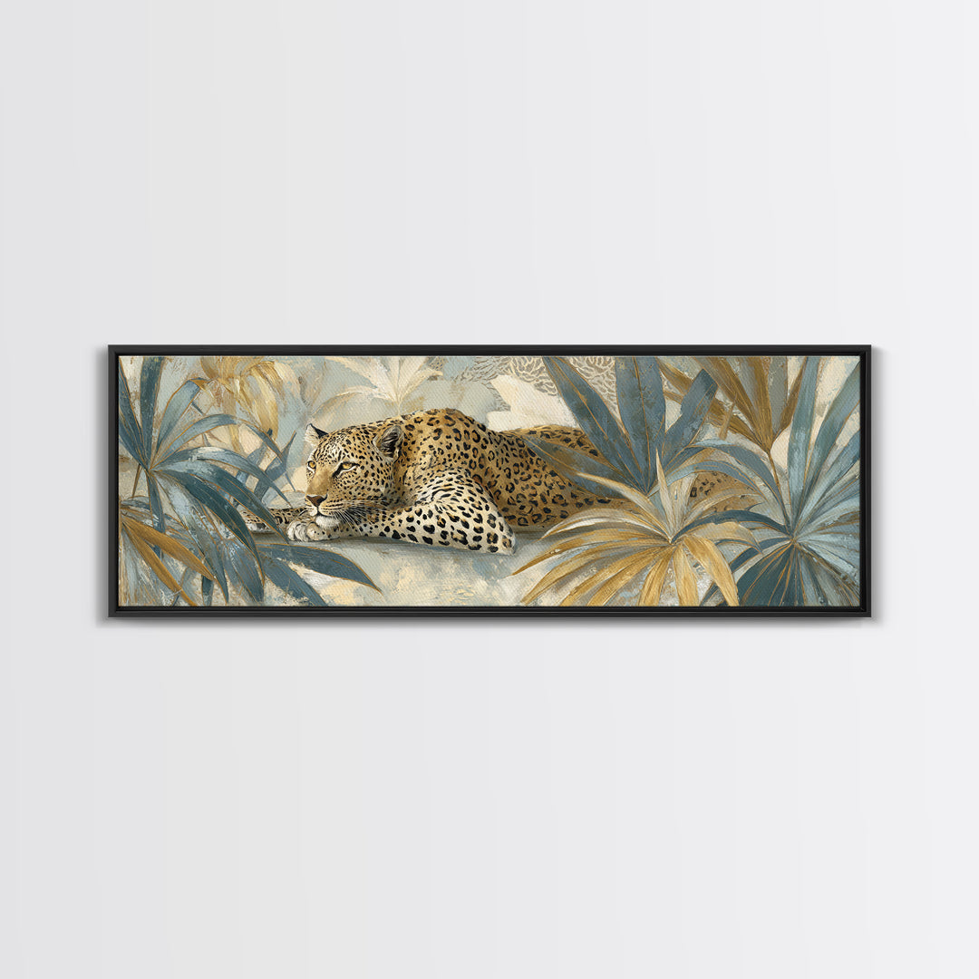 Leopard Hidden Among Palm Leaves Canvas Print, Tropical Art, Coastal Art, Living Room Decor, Fine Art, Tropic, Luxury Decor, TRO-3x1-6