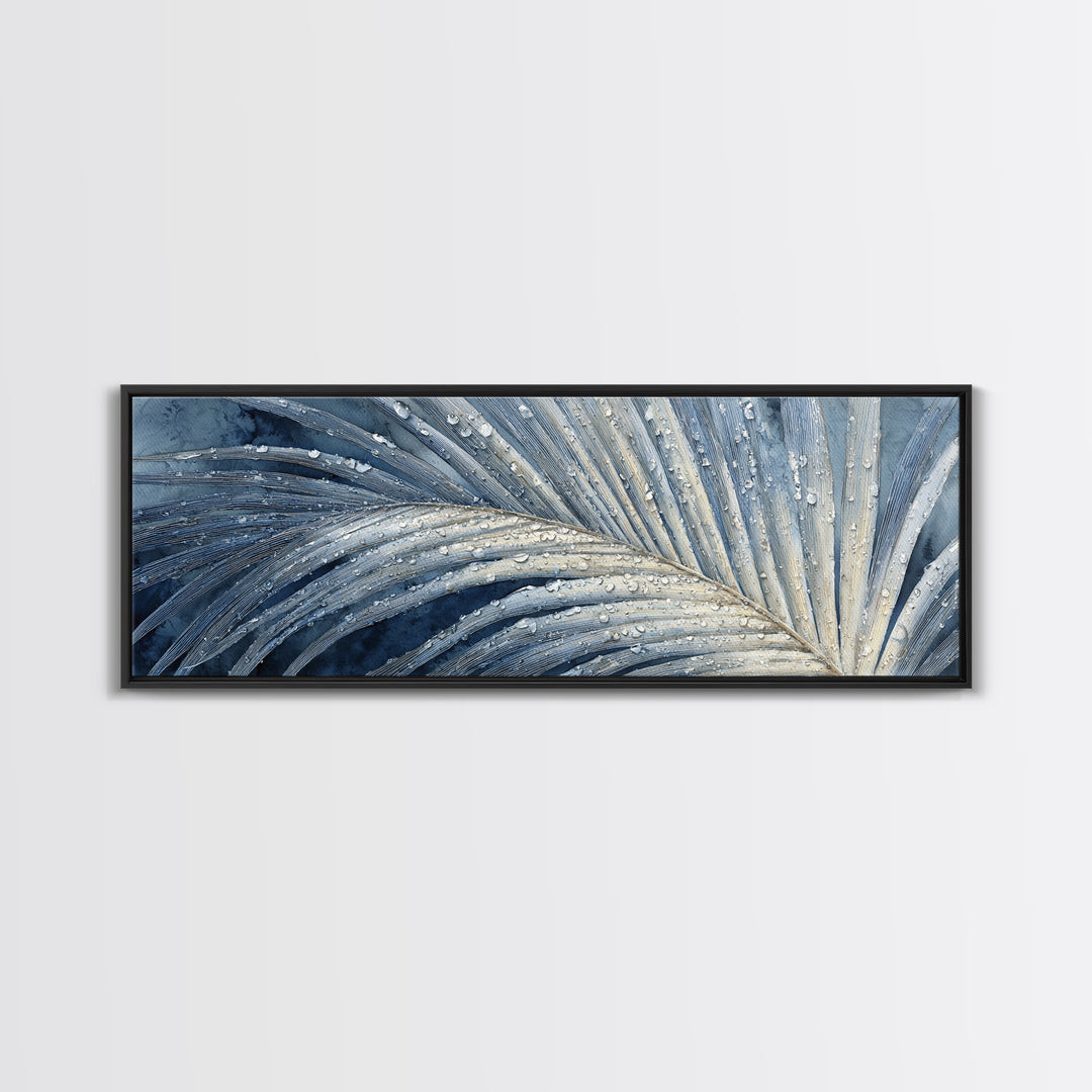 Rain Soaked Palm Leaf Closeup Canvas Print, Tropical Art, Botanical Art, Living Room Decor, Watercolor Art, Tropic, TRO-3x1-61