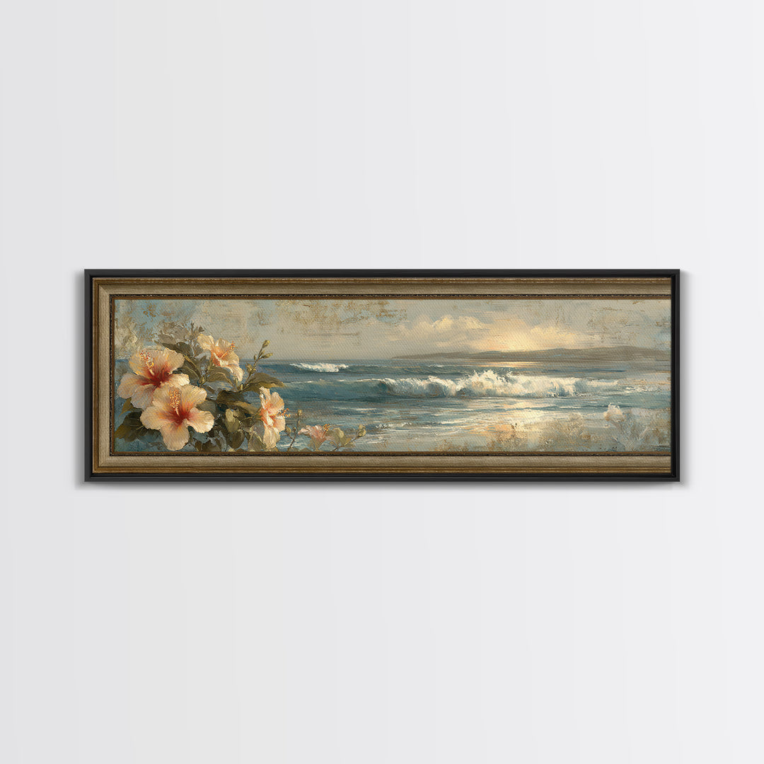 Sunset Surf Scene Canvas Print, Tropical Art, Boho Decor, Living Room Decor, Oil Painting, Tropic, Art Print, Digital Art, TRO-3x1-62