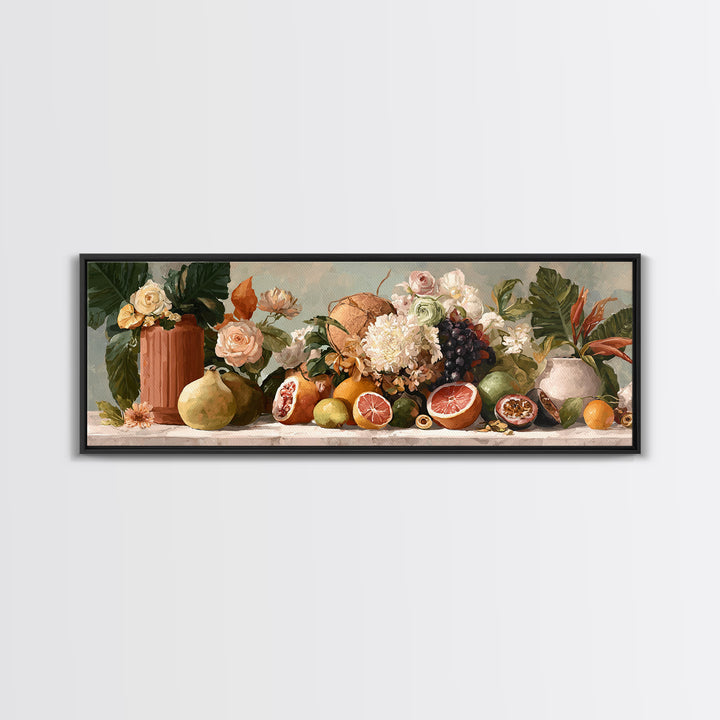 Tropical Fruit Market Arrangement Framed Canvas Print, Tropical Art, Statement Artwork, Living Room Decor, Fine Art, Tropic, TRO-3x1-7