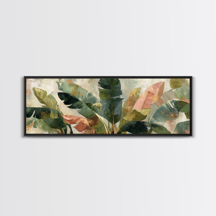 Banana Leaves Layered Framed Canvas Print, Tropical Art, Neutral Decor, Living Room Decor, Fine Art, Tropic, Home Decor, TRO-3x1-73