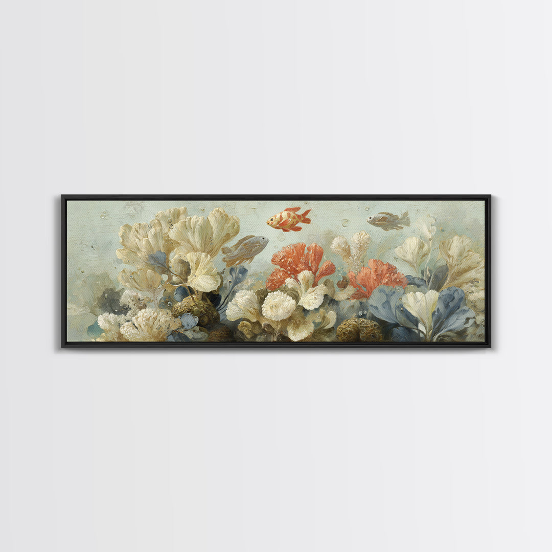 Tropical Fish over Coral Reef Canvas Print, Tropical Art, Oversized Wall Art, Living Room Decor, Fine Art, Tropic, Beach Print, TRO-3x1-75