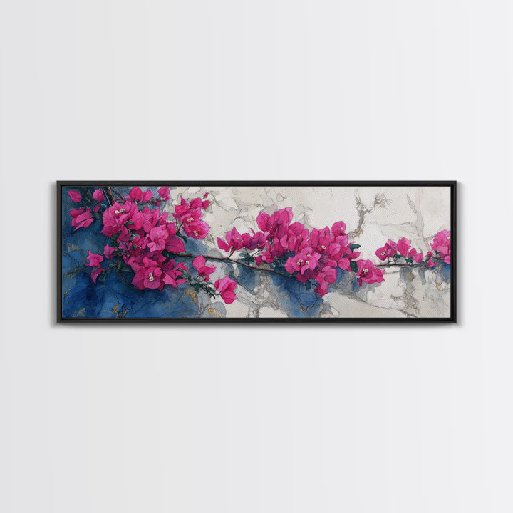 Pink Bougainvillea over White Wall Canvas Print, Tropical Art, Trendy Wall Art, Living Room Decor, Tropic, Luxury Decor, TRO-3x1-8