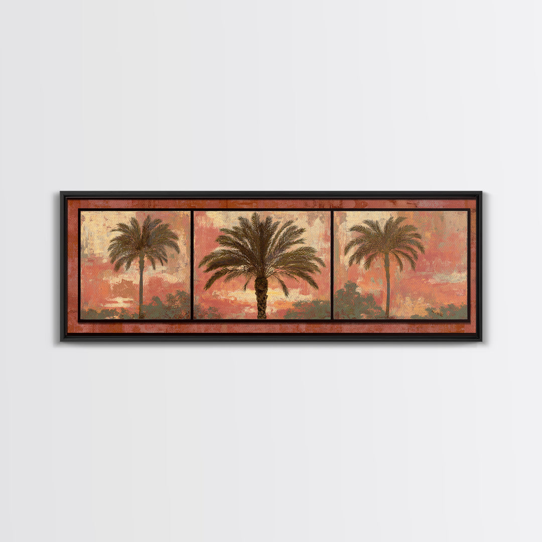 Palm Tree Silhouettes Canvas Print, Tropical Art, Digital Art, Living Room Decor, Oil Painting, Tropic, Watercolor Art, TRO-3x1-92