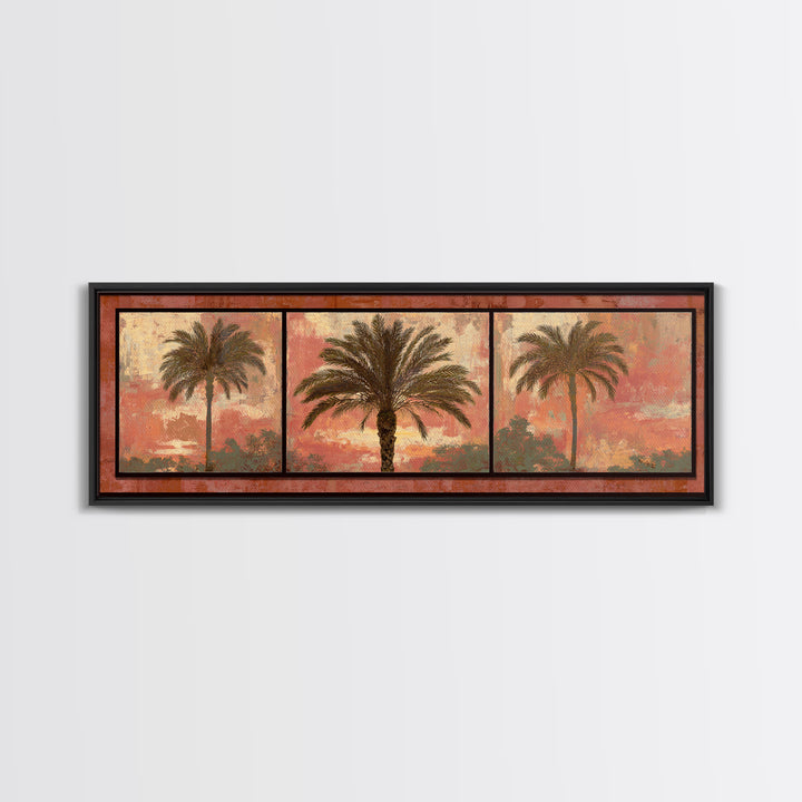 Palm Tree Silhouettes Canvas Print, Tropical Art, Digital Art, Living Room Decor, Oil Painting, Tropic, Watercolor Art, TRO-3x1-92